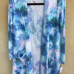 LULAROE CAROLINE COVER UP NWT Size Medium Blue & Aqua Tropical Print